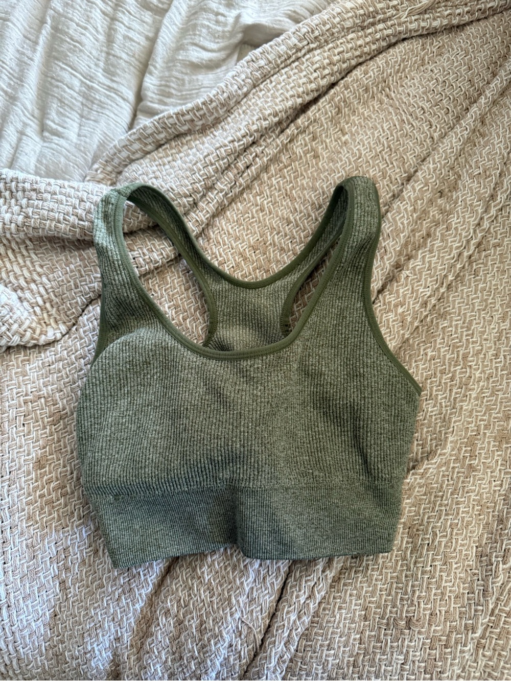 Aerie Seamless Ribbed Racerback Bralette - Olive Green